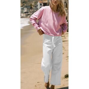 Cali Dreaming White Cotton Straight leg Palmer Pants M/L